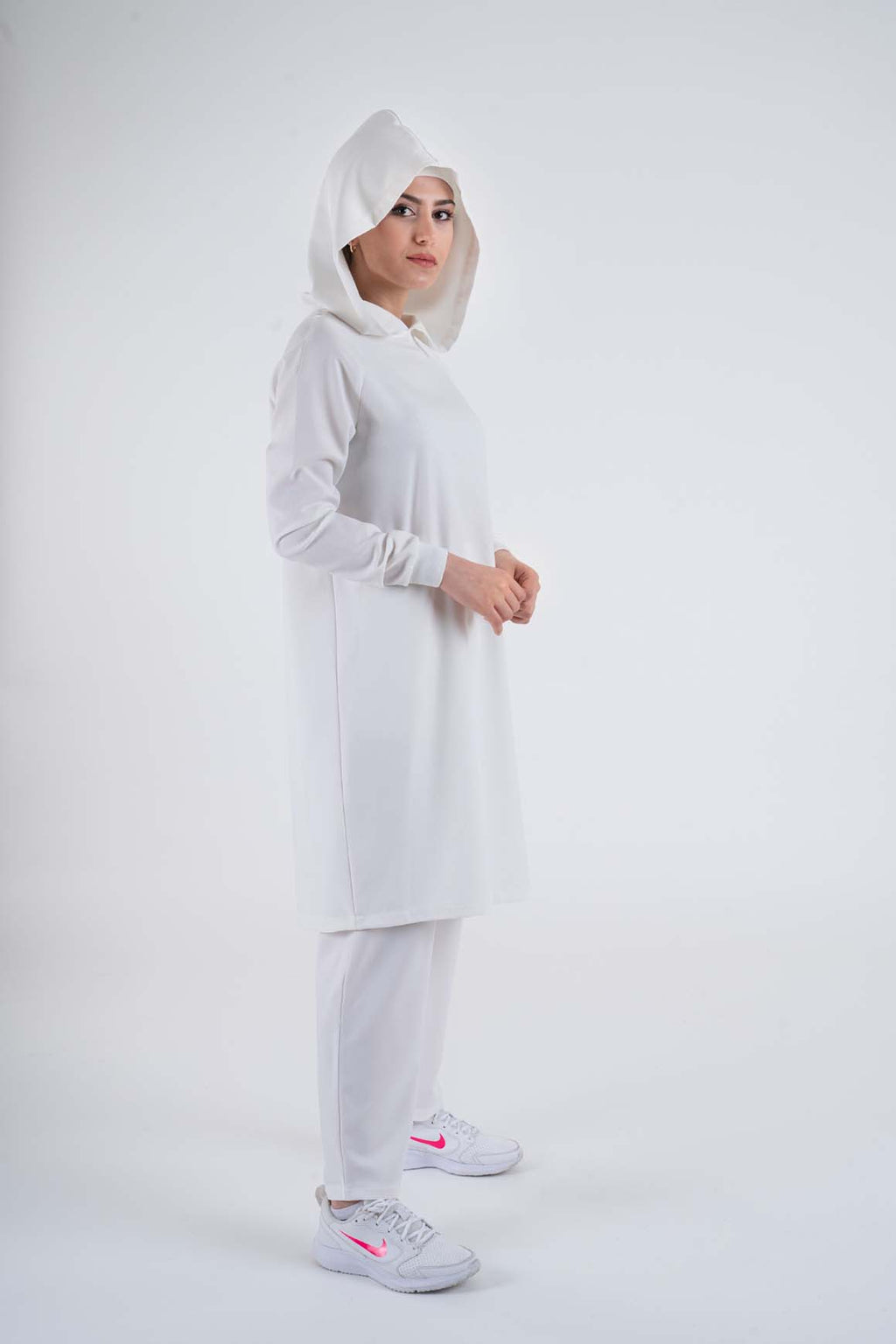 White HOODED Sport Suit - Modest Dresses, Abaya, Long Sleeve dress!