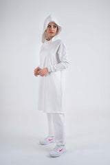 White HOODED Sport Suit - Modest Dresses, Abaya, Long Sleeve dress!