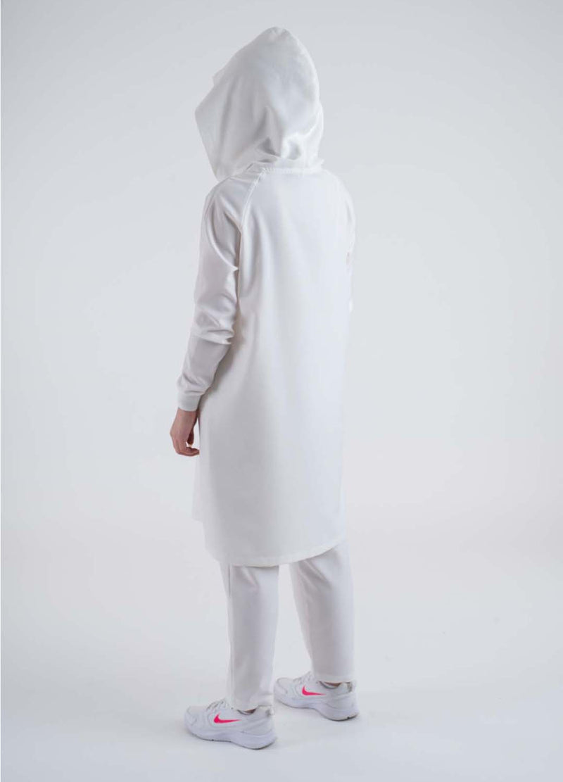 White HOODED Sport Suit - Modest Dresses, Abaya, Long Sleeve dress!