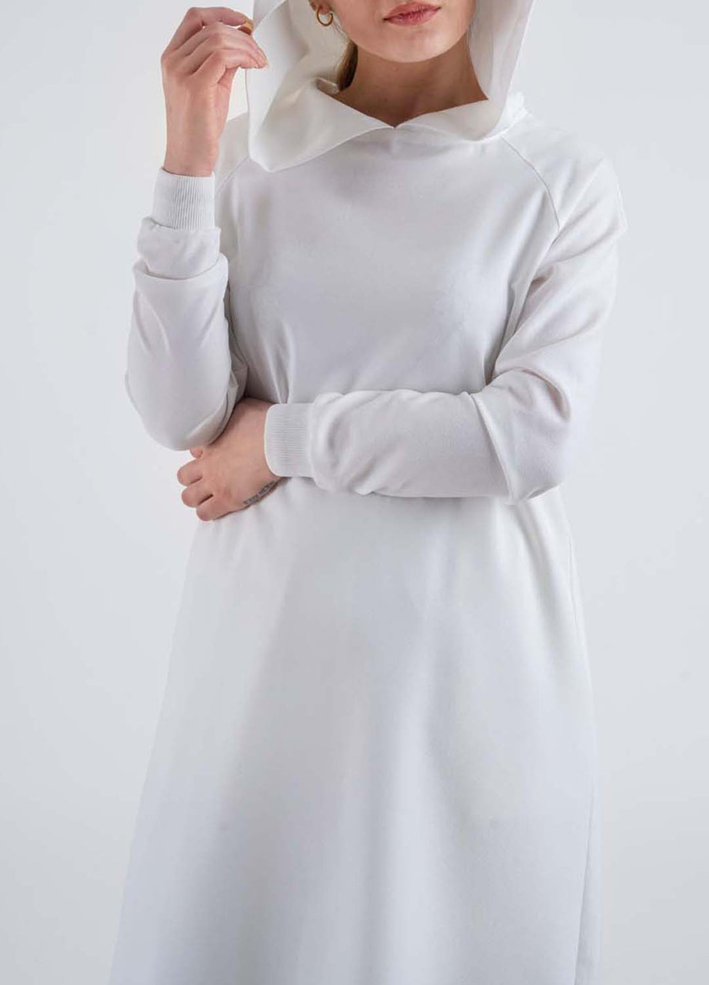 White HOODED Sport Suit - Modest Dresses, Abaya, Long Sleeve dress!