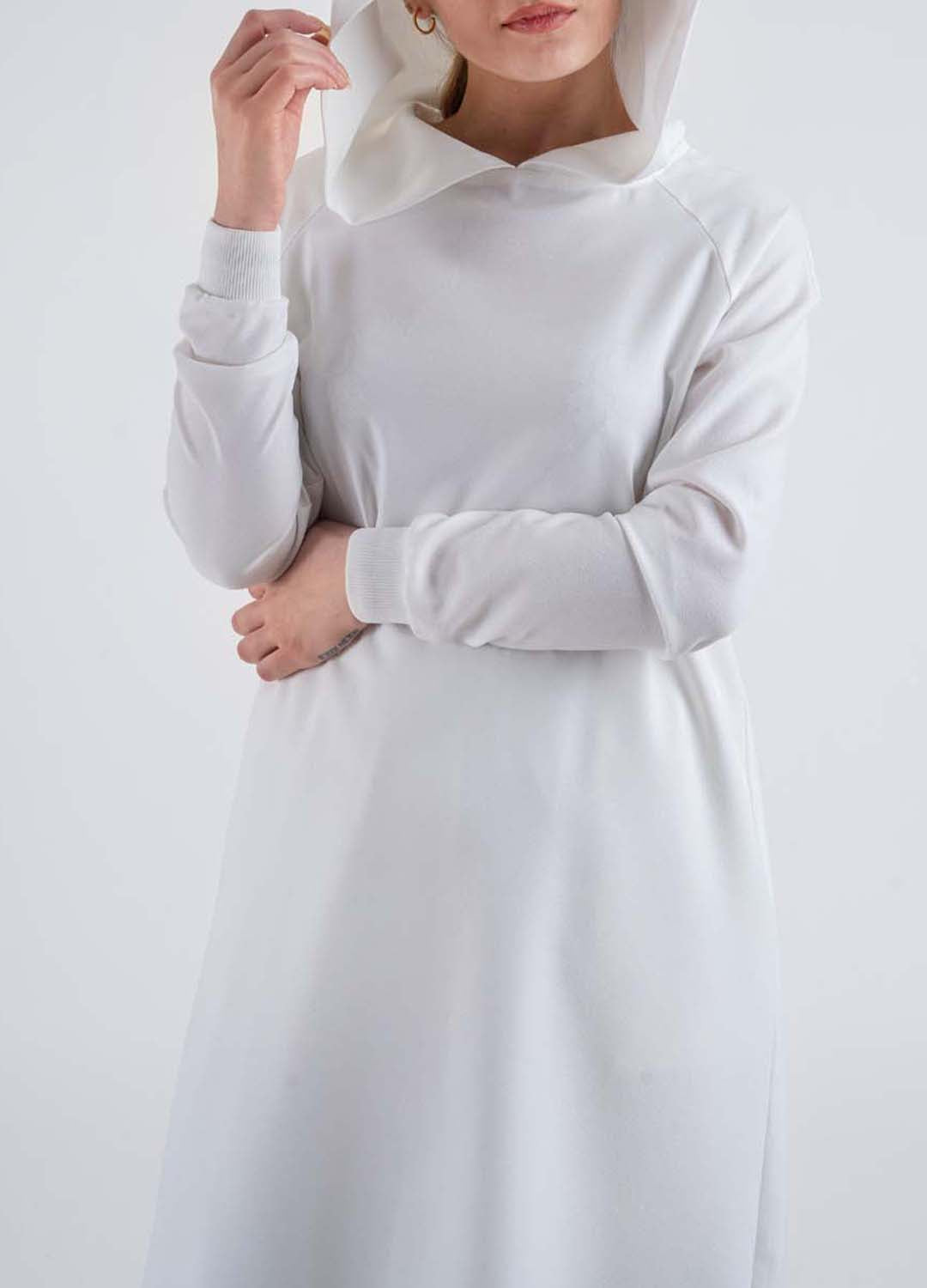 White HOODED Sport Suit - Modest Dresses, Abaya, Long Sleeve dress!