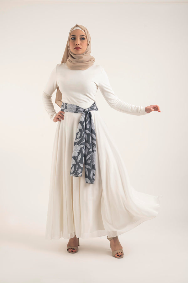 White Wave Skirt- Modest Dresses, Abaya, Long Sleeve dress!