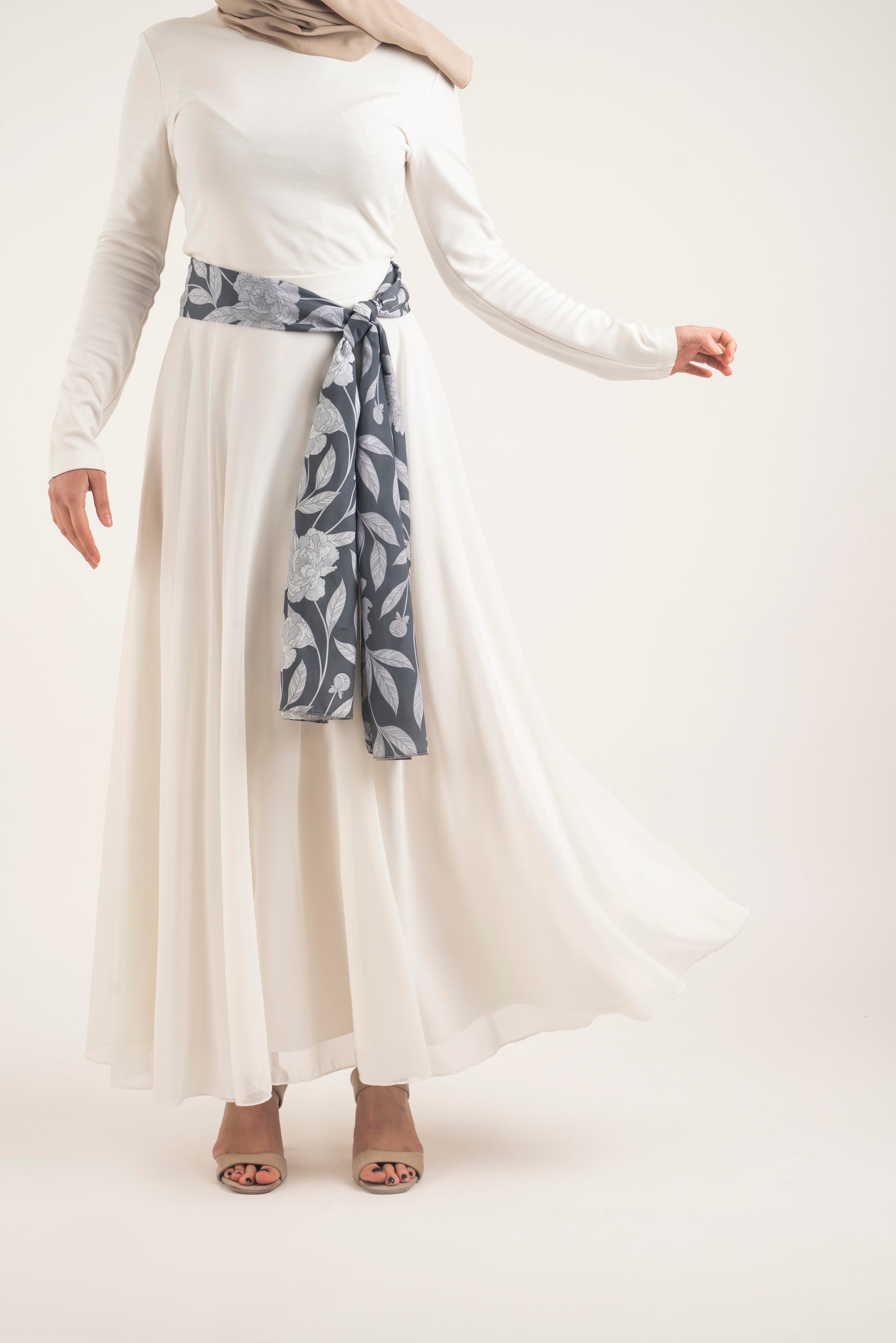 White Wave Skirt- Modest Dresses, Abaya, Long Sleeve dress!