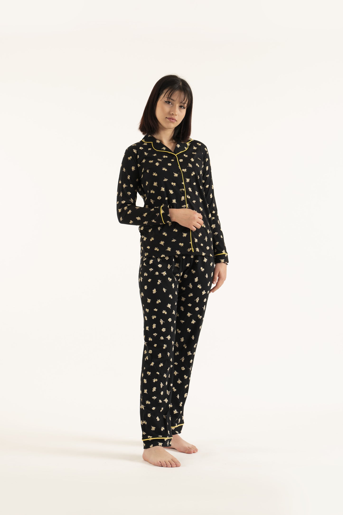 Women’s Cotton Floral Print Notch Collar Pajamas-01