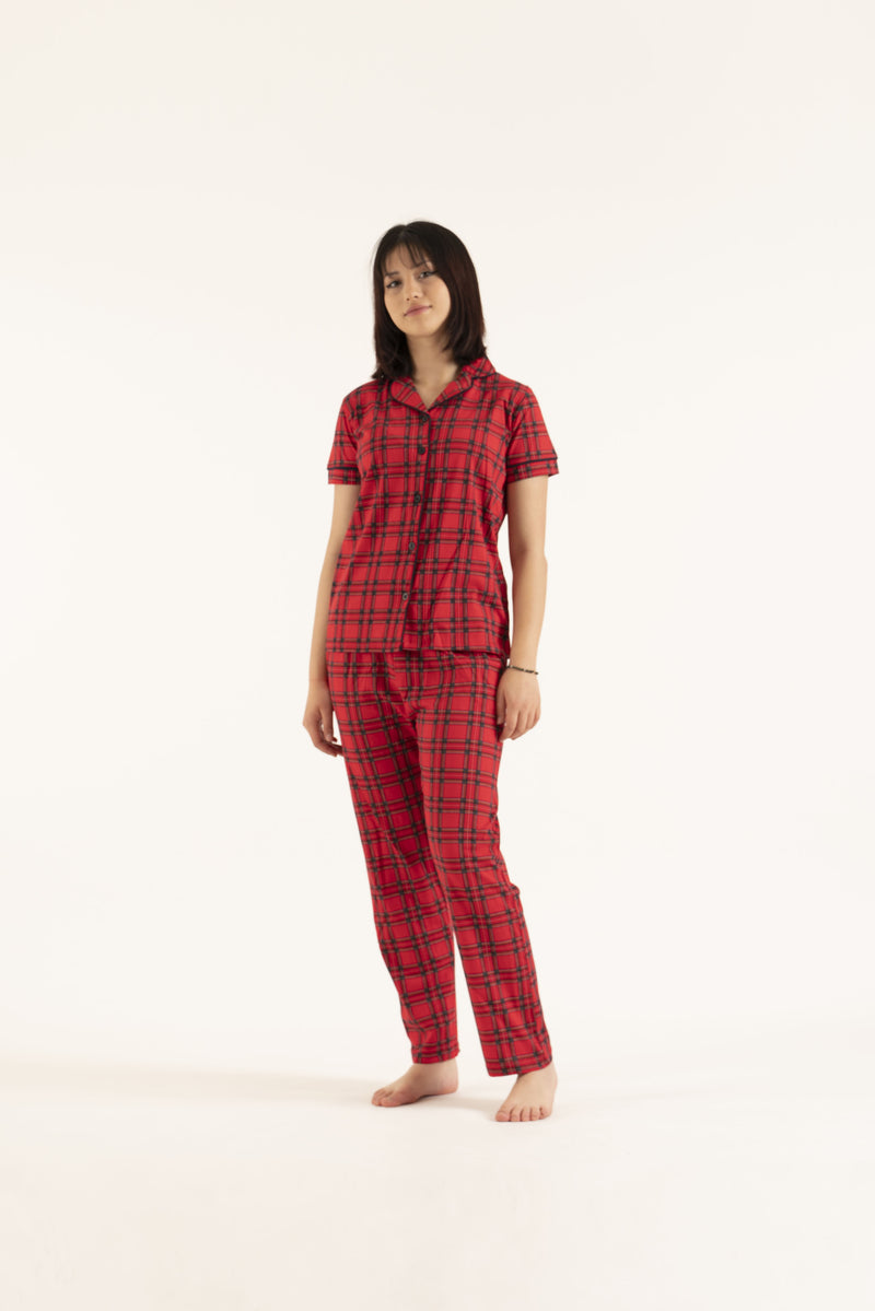 Women’s Flannel short sleeve top 2 pieces plaid Pajamas set