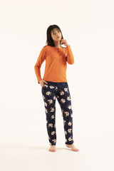 Women’s sleepwear cotton comfy long sleeve top floral prints pants PJs