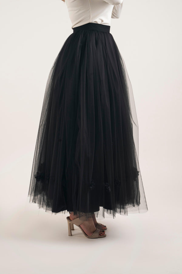Black Floral Pleat Skirt - Modest Dresses, Abaya, Long Sleeve dress!