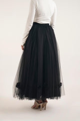 Black Floral Pleat Skirt - Modest Dresses, Abaya, Long Sleeve dress!