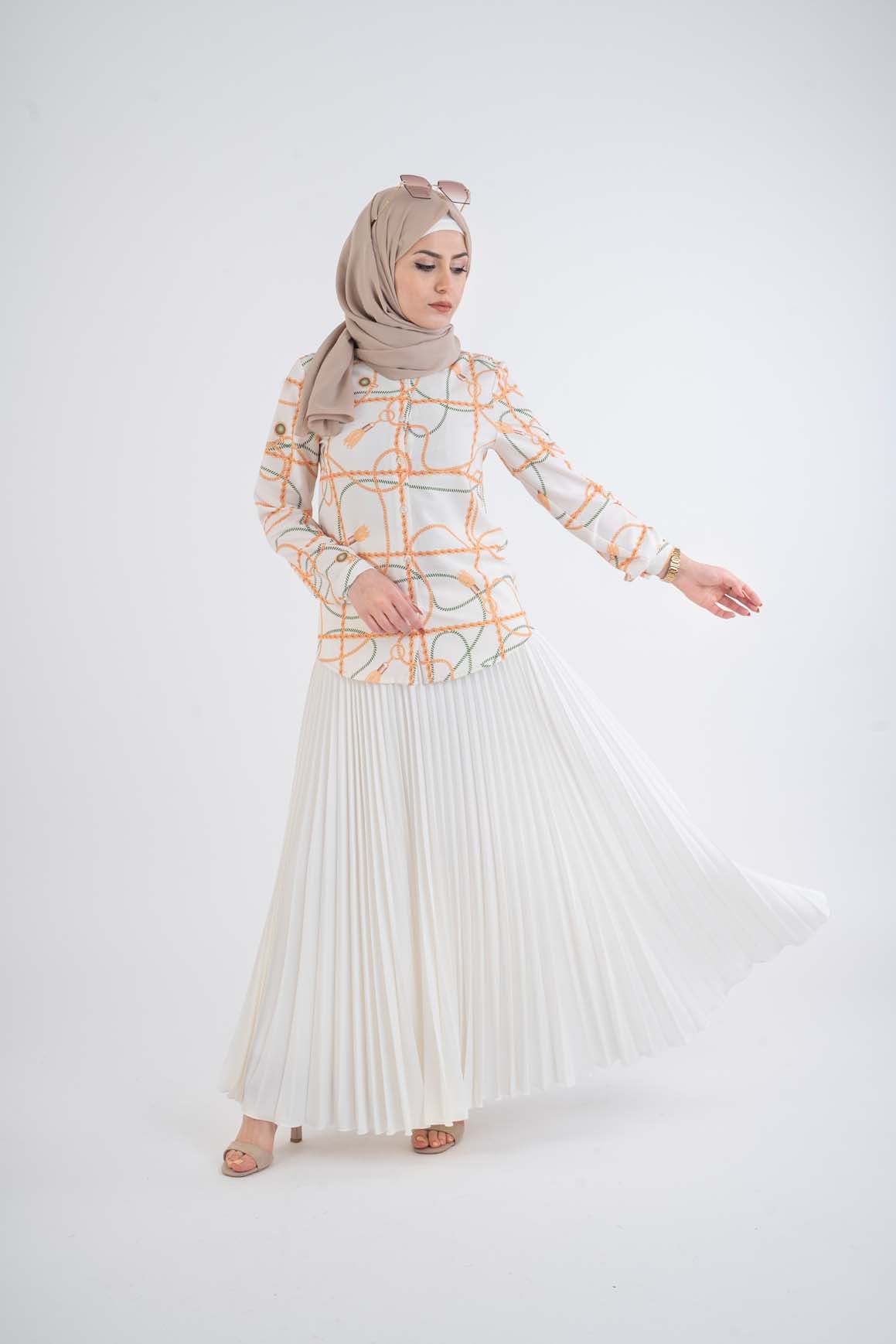 cream Chains Shirt - Modest Dresses, Abaya, Long Sleeve dress!