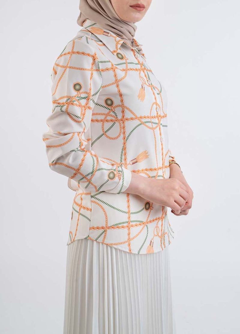 cream Chains Shirt - Modest Dresses, Abaya, Long Sleeve dress!