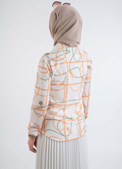 cream Chains Shirt - Modest Dresses, Abaya, Long Sleeve dress!