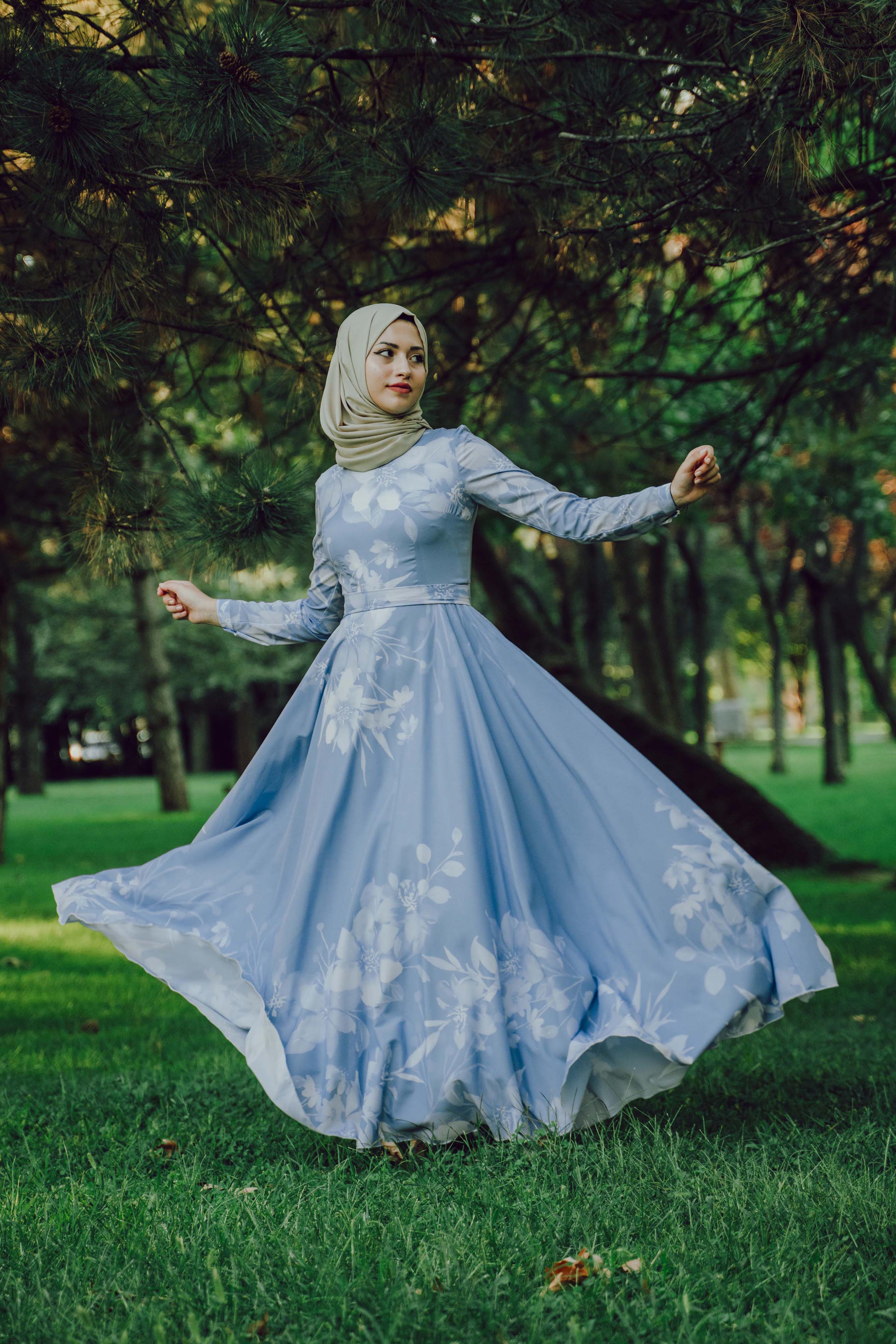 Sky blue floral long dress - Modest Dresses, Abaya, Long Sleeve dress! –  TOLAVITA