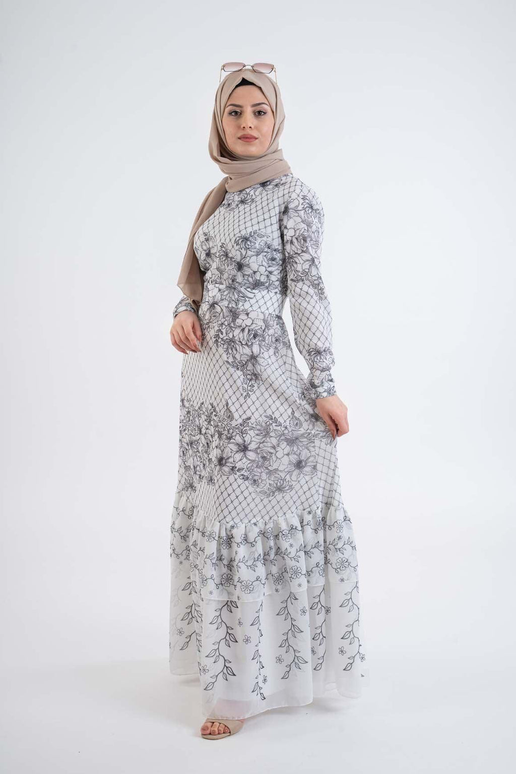 lacy Printed dress- Modest Dresses, Abaya, Long Sleeve dress!