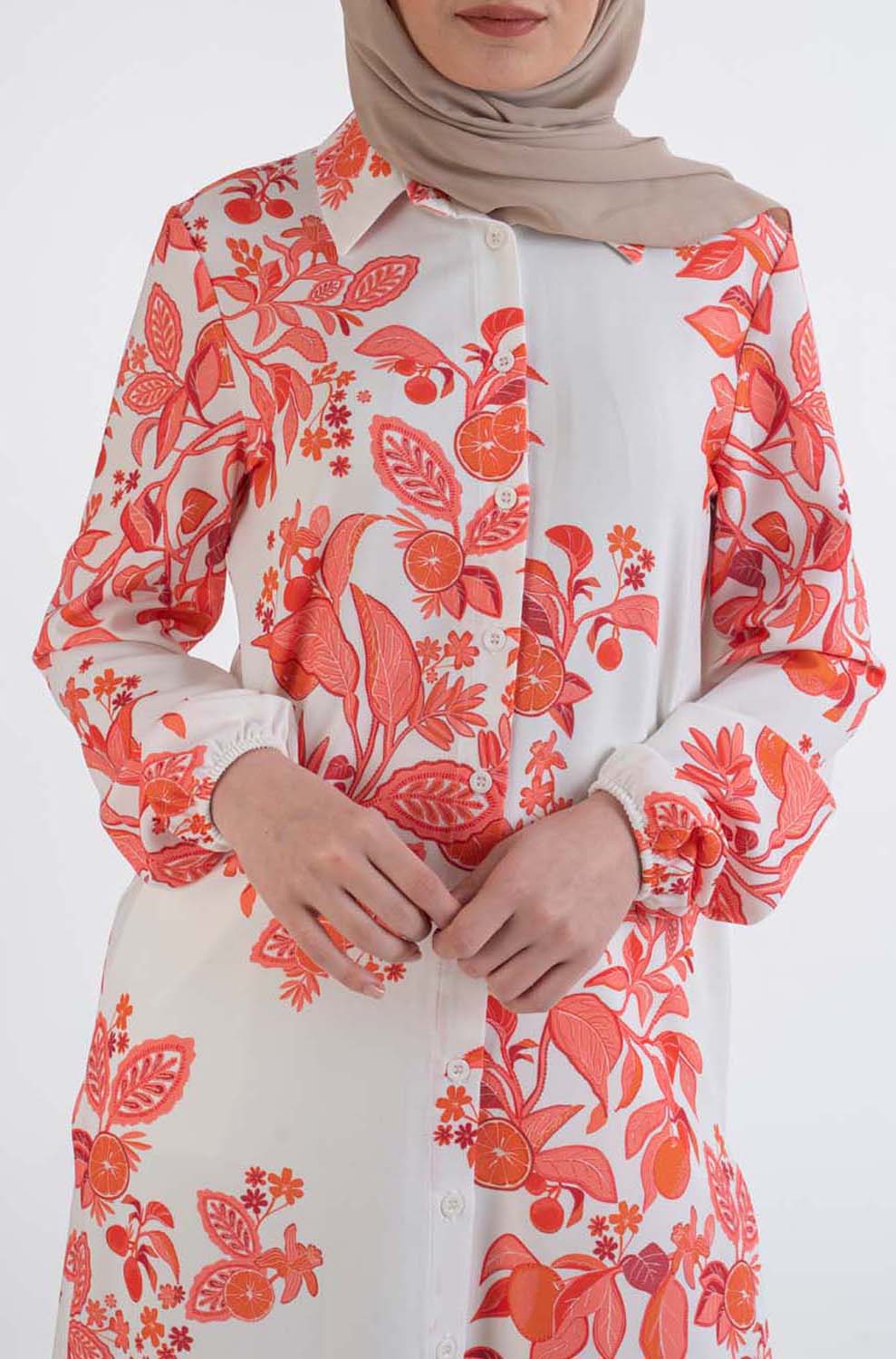 orange Flower Shirt - Modest Dresses, Abaya, Long Sleeve dress!