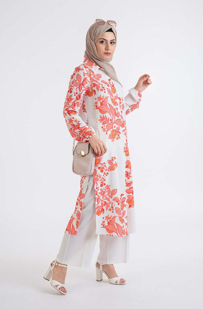 orange Flower Shirt - Modest Dresses, Abaya, Long Sleeve dress!