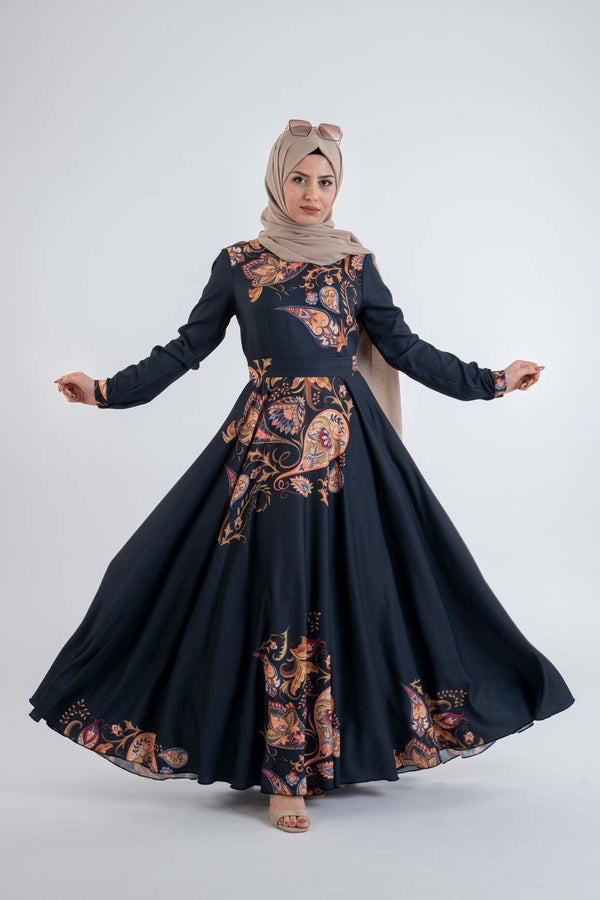 paisley Dark Blue Dress - Modest Dresses, Abaya, Long Sleeve dress!