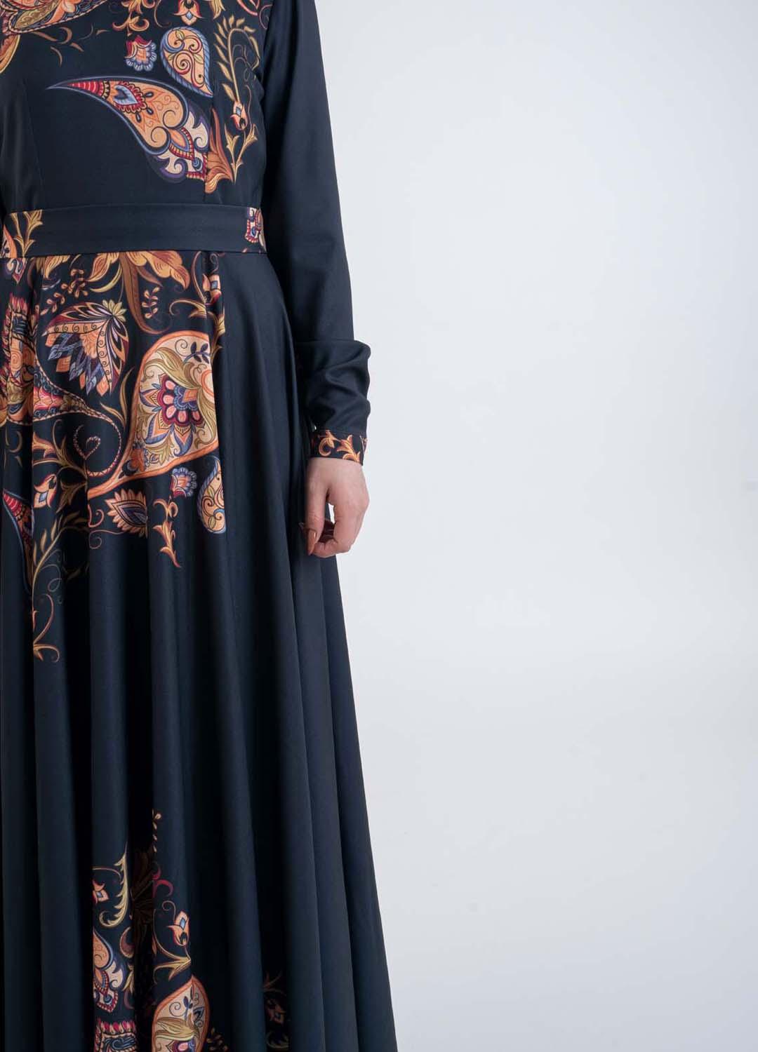 paisley Dark Blue Dress - Modest Dresses, Abaya, Long Sleeve dress!