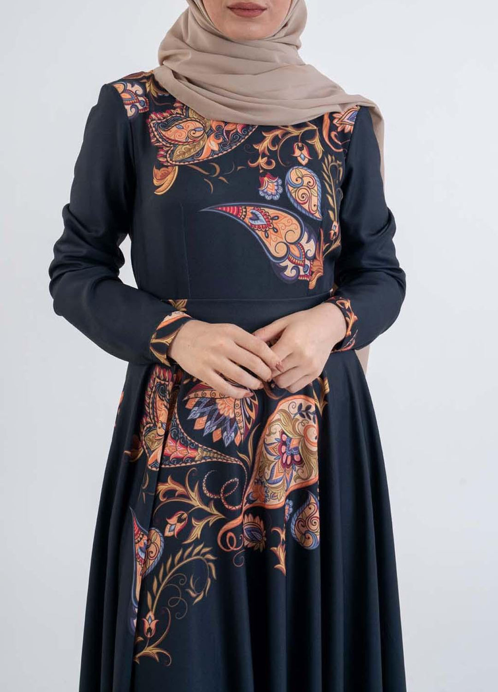 paisley Dark Blue Dress - Modest Dresses, Abaya, Long Sleeve dress!