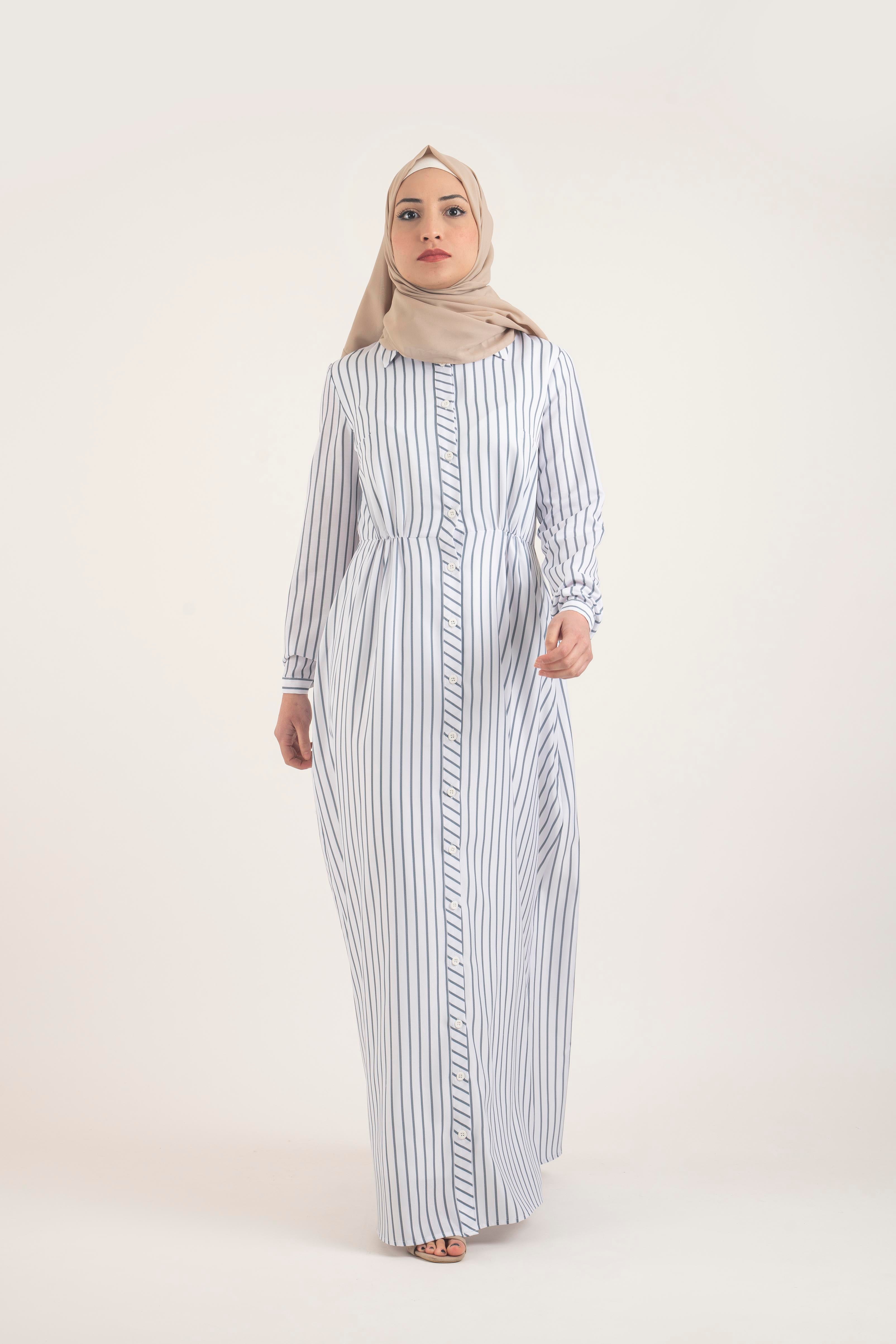 Pencil Stripe Dress - Modest Dresses, Abaya, Long Sleeve dress!