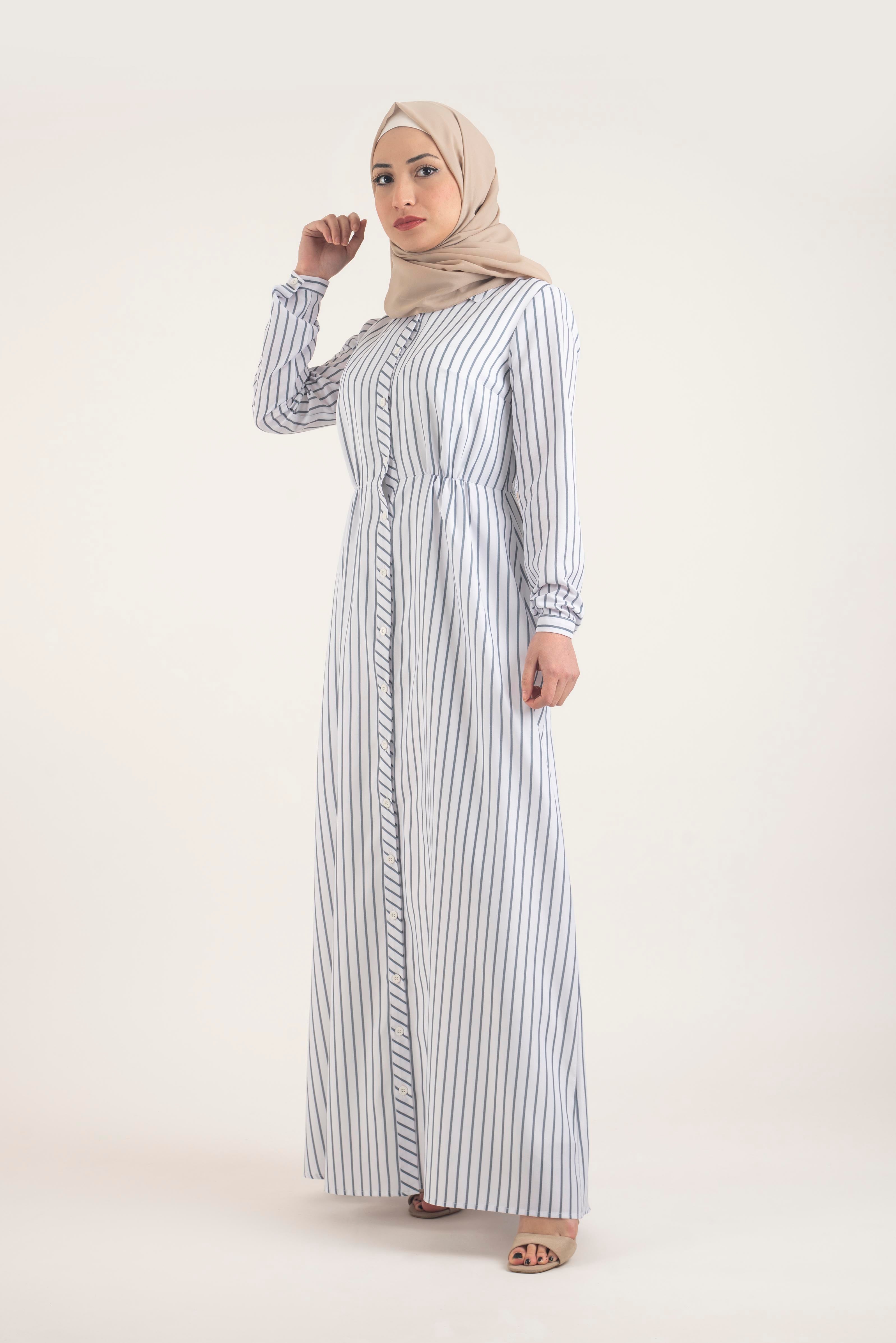 Pencil Stripe Dress - Modest Dresses, Abaya, Long Sleeve dress!