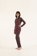 plaid Women’s sleep set long sleeve button top 2 pieces Pajamas-25