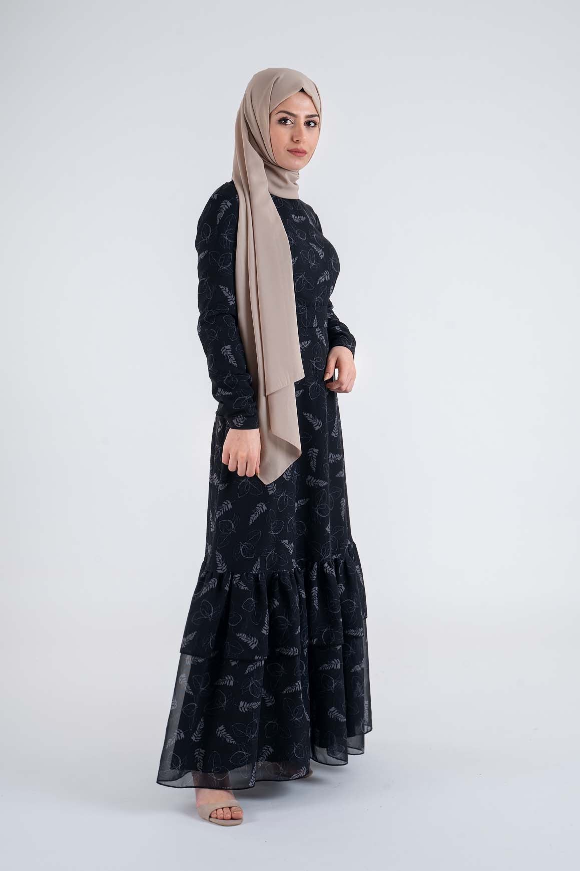 white leaf dress- Modest Dresses, Abaya, Long Sleeve dress!