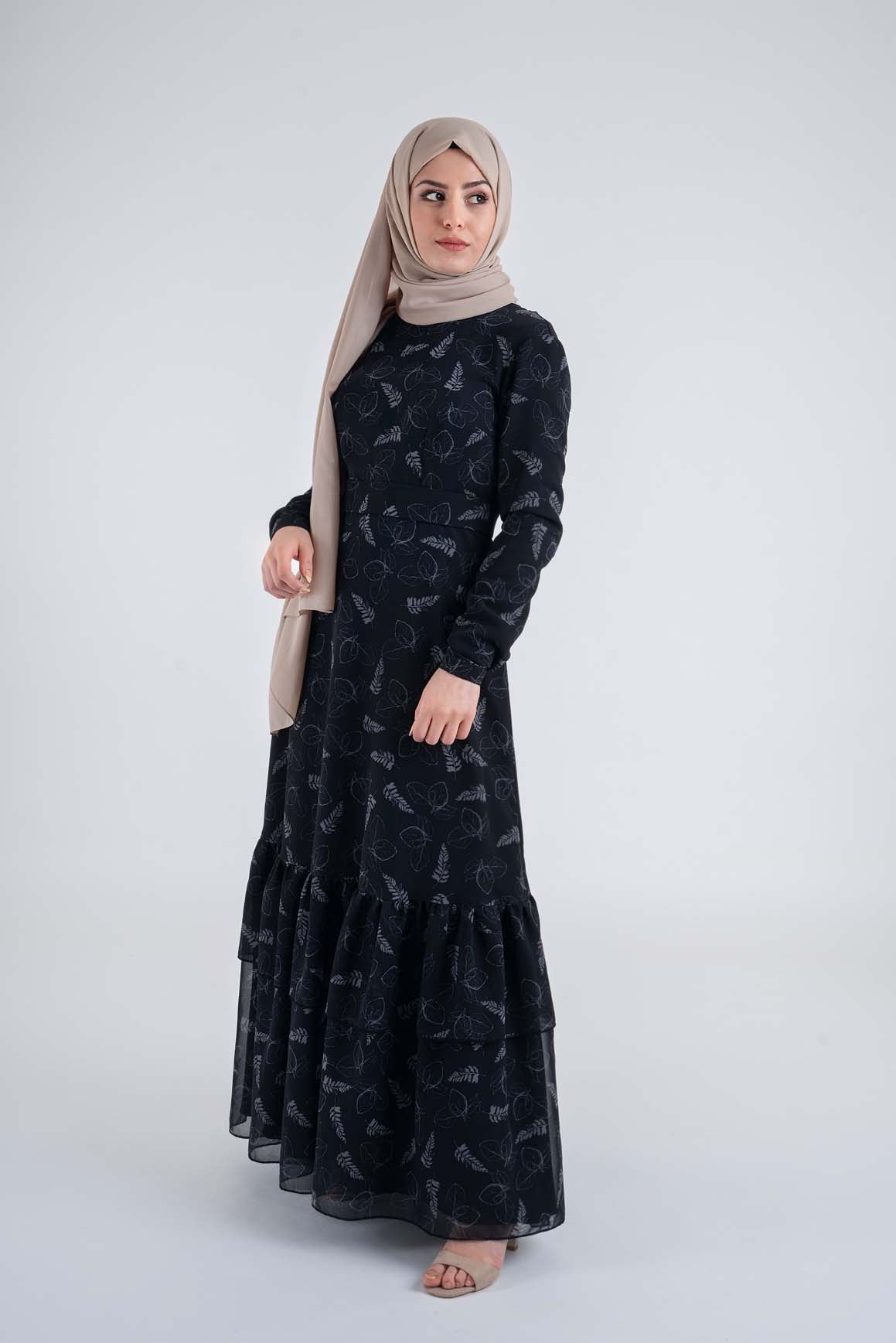 white leaf dress- Modest Dresses, Abaya, Long Sleeve dress!