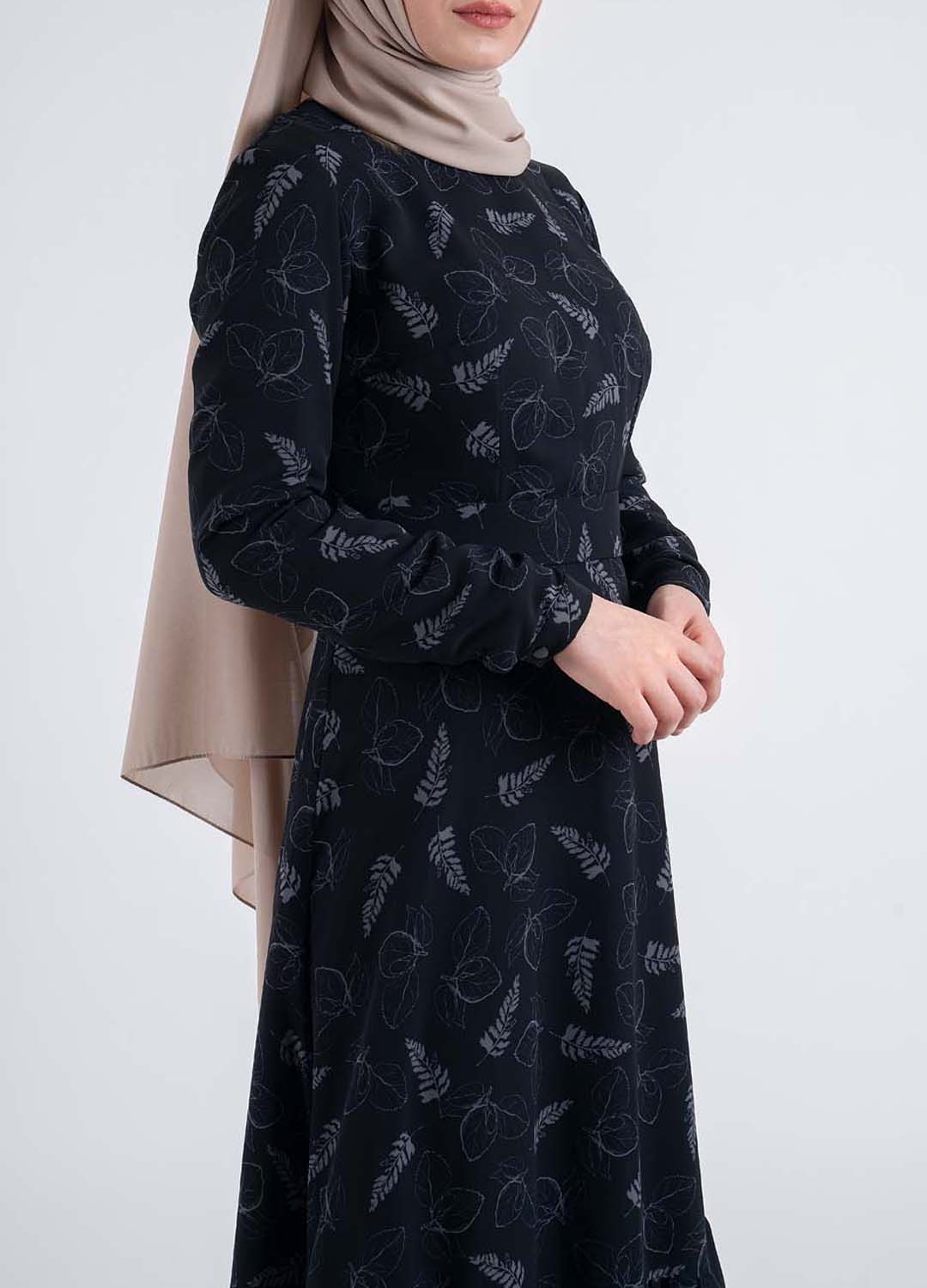 white leaf dress- Modest Dresses, Abaya, Long Sleeve dress!